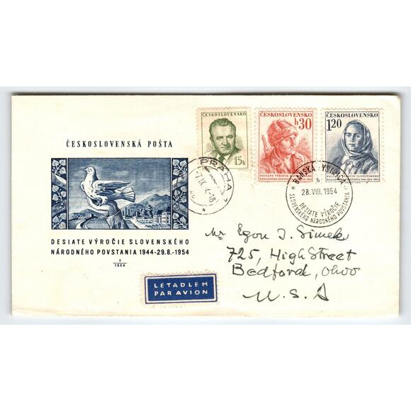 Scott # Desiate Vyrocie Slovenskeho 1954 First Day Cover FDC Czechoslovakia - Picture 1 of 2
